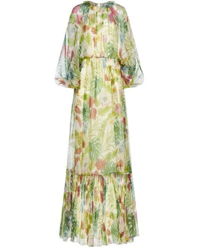 Gucci Silk Drukte Midi -jurk - Groen