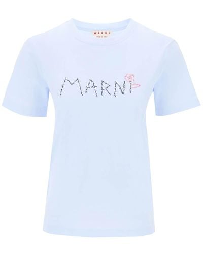 Marni Hand Geborduurd Logo T -shirt - Wit