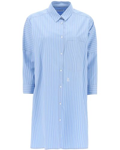Jil Sander Maxi Shirt in Striped Poplin - Bleu