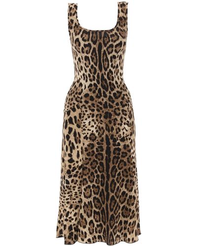 Dolce & Gabbana Leopard Print Trikot Midi Kleid - Naturel