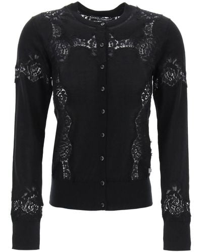 Dolce & Gabbana Lace Inserte Cardigan con ocho - Negro