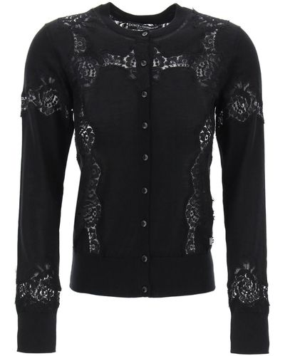 Dolce & Gabbana Lace-Insert Cardigan With Eight - Black