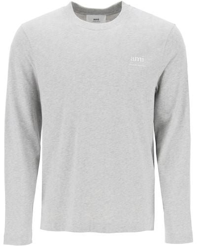 Ami Paris Langhändiges Baumwoll -T -Shirt für - Grau