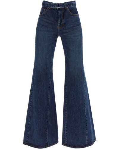 Sacai Jeans Boot Cut Con Cintura Abbinata - Blu