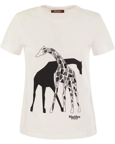 Max Mara Studio Rita Cotton T -shirt Met Afdrukken - Wit