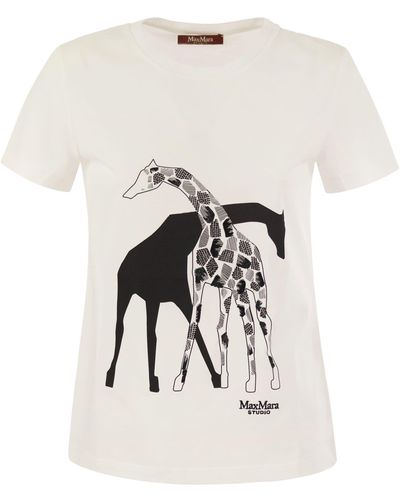 Max Mara Studio Rita Cotton T Shirt With Print - White