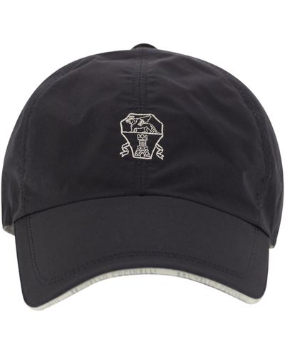 Brunello Cucinelli Water-repellent Microfibre Baseball Cap With Contrasting Details And Embroidered Logo - Black