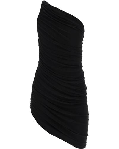 Norma Kamali 'diana' Rucheerde Een Schouder Mini -jurk - Zwart