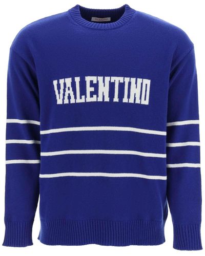 Valentino Pullover Met Jacquard Lettering Logo - Blauw