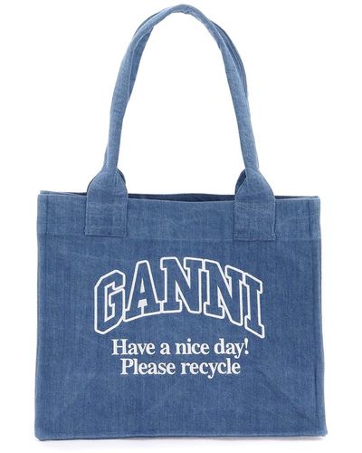 Ganni Banni Tote Bag con bordado - Azul