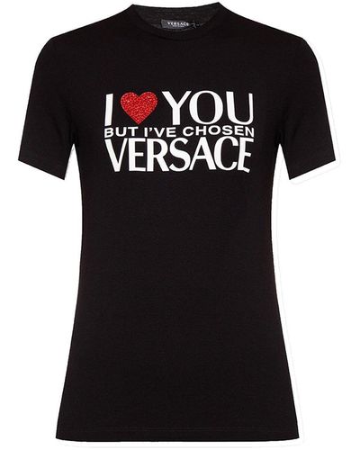 Versace Gedrukt Logo T -shirt - Zwart