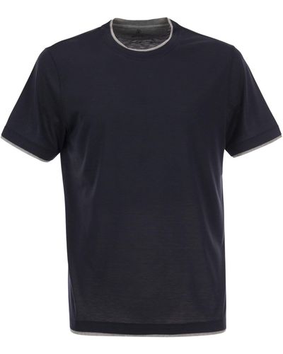 Brunello Cucinelli Zijde En Katoenen T -shirt - Blauw