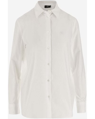 Etro Baumwoll -Popel -Shirt mit Logo - Weiß