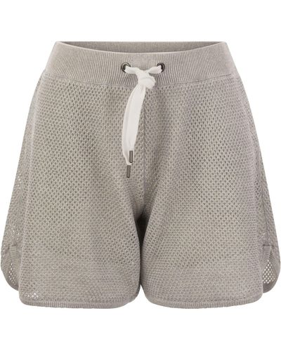 Brunello Cucinelli Sparkling Net Gebreide Katoenen Shorts - Grijs