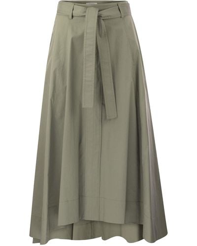Peserico Falda larga de peseros en satén ligero de algodón elástica - Verde