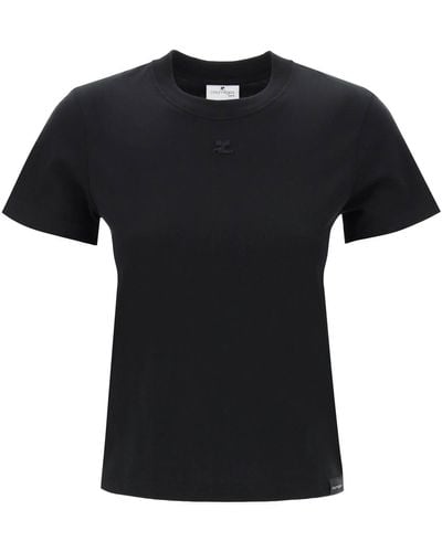 Courreges Trowneck T Shirt con logotipo - Negro