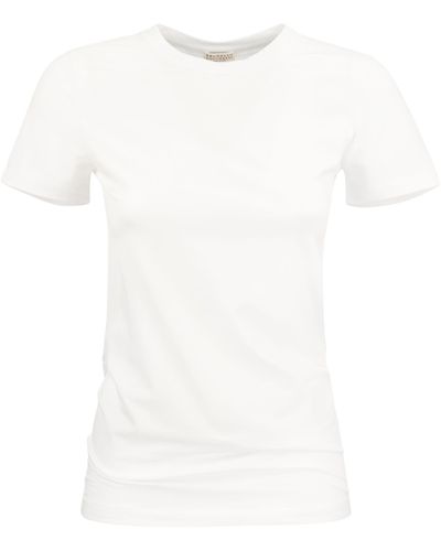 Brunello Cucinelli Stretch -Baumwolltrikot -T -Shirt mit Monile - Weiß
