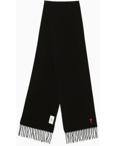 Ami Paris Black Virgin Wool Sjaal Ami De Coeur - Zwart