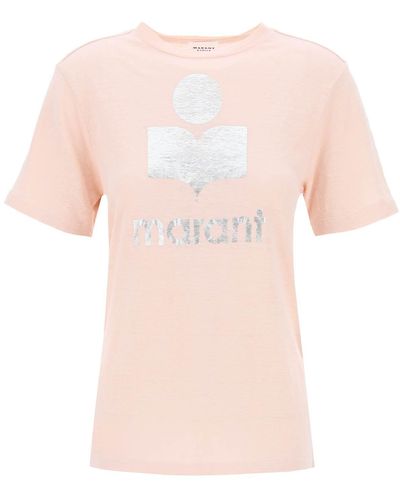 Isabel Marant Zewel T -Shirt mit metallischem Logo -Druck - Pink