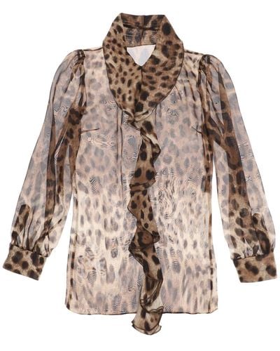 Dolce & Gabbana Leoparden -Print -Chiffonbluse - Braun
