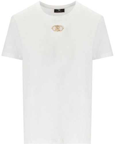 Elisabetta Franchi White Jersey T -Shirt mit Logo - Weiß