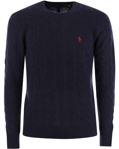 Polo Ralph Lauren Wool En Cashmere Cable Gesnit Sweater - Blauw