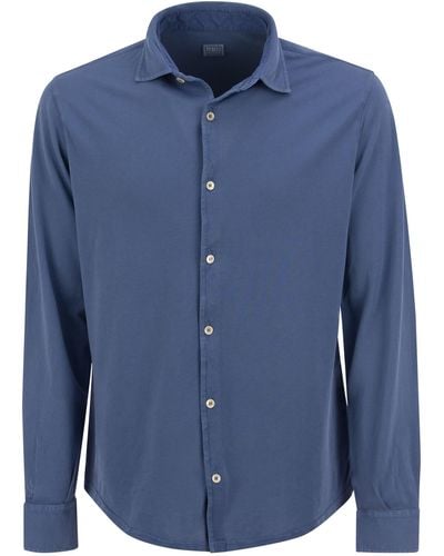 Fedeli Camisa de piqué de algodón de Robert - Azul