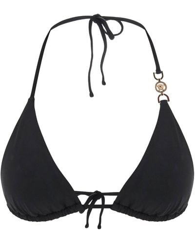 Versace Top de bikini con aplique del logo - Negro