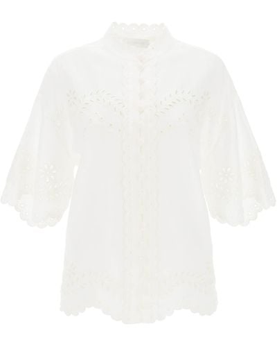 Zimmermann Camisa de túnica de Junie con bordados de trabajo - Blanco