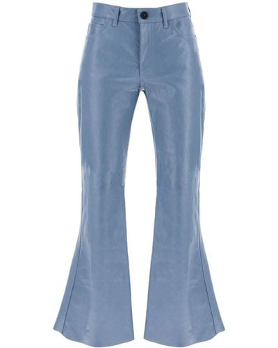 Marni Pantalones de cuero acampanado de para mujeres - Azul