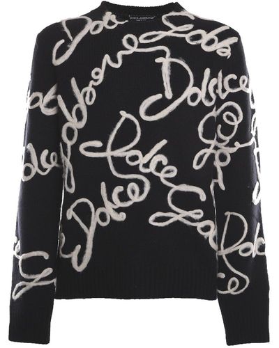 Dolce & Gabbana Pull à logo en laine et cachemire - Noir