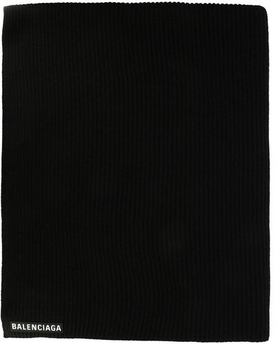 Balenciaga Logo-patch Wool Scarf - Black