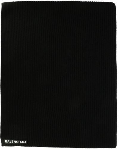 Balenciaga Bufanda de lana de parche de logotipo de - Negro
