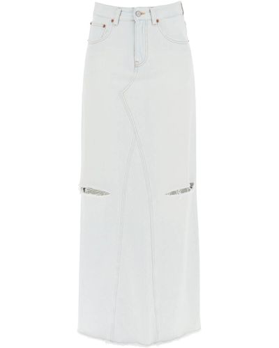 MM6 by Maison Martin Margiela Jupe longue bleue en denim à cinq poches - Blanc