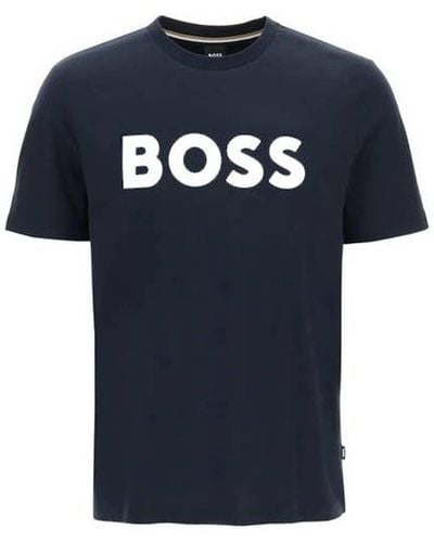 BOSS Tiburt 354 Logo Print T -Shirt - Blau