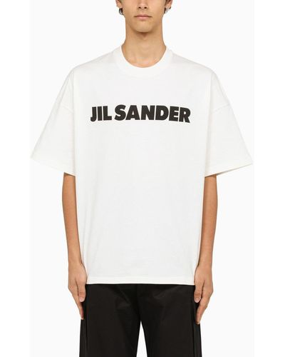 Jil Sander White Wide T -shirt Met Logo - Wit