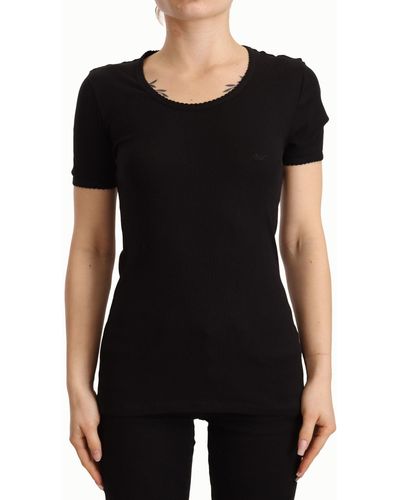 Dolce & Gabbana Schwarzes T-Shirt-Oberteil mit Rundhalsausschnitt und kurzen Ärmeln aus Baumwolle