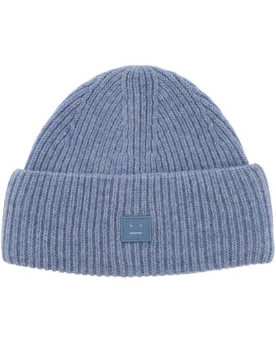 Acne Studios Studios d'acné chapeau de bonnet en laine côtelé avec manchette - Bleu