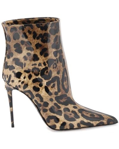 Dolce & Gabbana Bottines Lollo en cuir verni a motif leopard - Marron