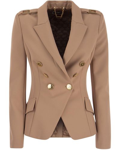 Elisabetta Franchi Crepe Double-Breasted Jacket - Brown