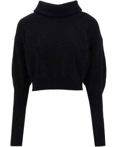 Alexander McQueen Sweater de cuello con embudo recortado en lana y cachemira - Negro