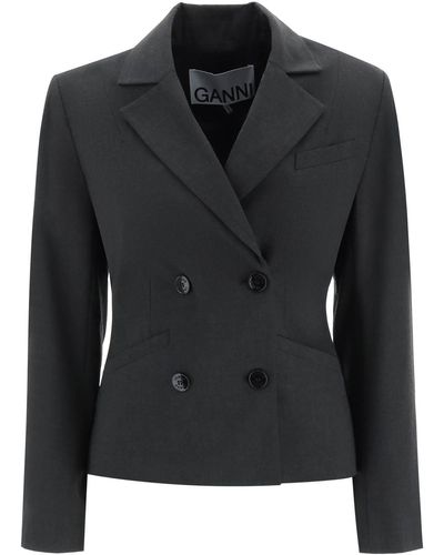 Ganni Tailed Double Breasted Blazer - Zwart