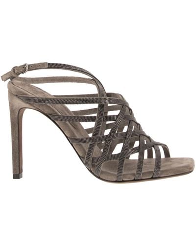 Brunello Cucinelli Precious Net Suede High Sandals - Metallic