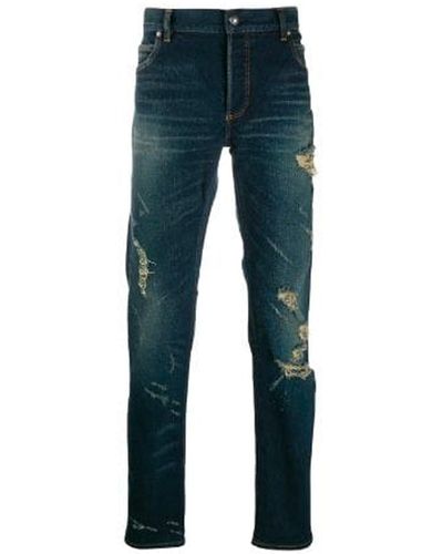 Balmain Gescheurde Slanke Jeans - Blauw