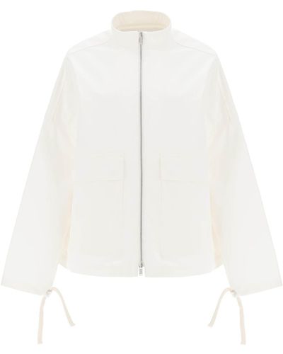 Jil Sander Chaqueta de blusón de gran tamaño en lienzo - Blanco