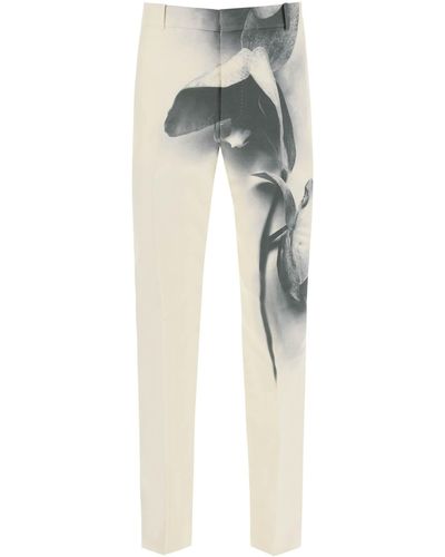 Alexander McQueen Pantalones de cigarrillo de orquídea de - Azul