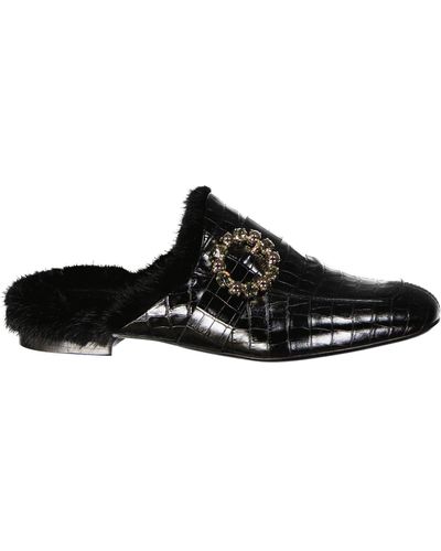 Eleventy Mules de fourrure en cuir de suren-vingt - Noir