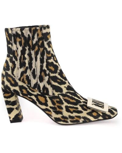 Roger Vivier Leopard Jacquard 'Belle Vivier' Chelsea Boots - Marrone