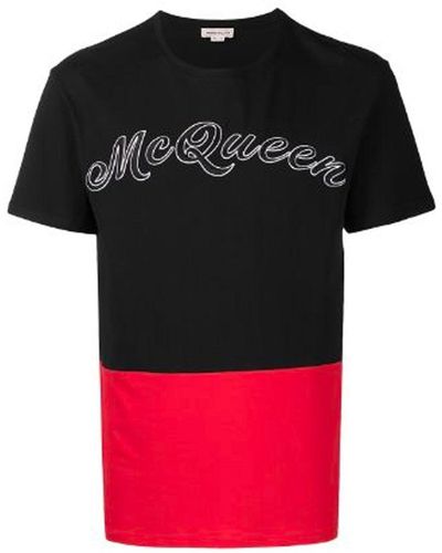 Alexander McQueen Camiseta de algodón con logo de - Negro