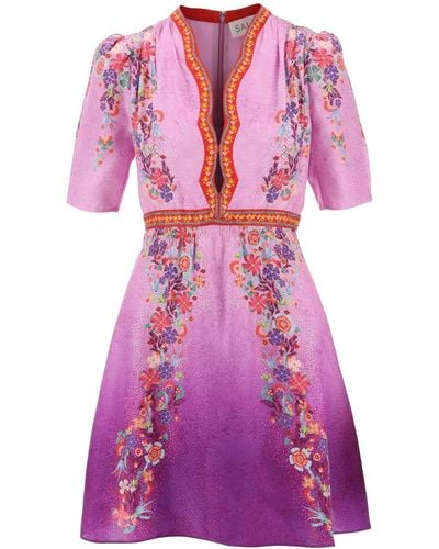 Saloni "Silk Mini Dress Tabith - Morado